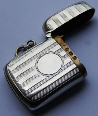 Good Quality Antique Solid Silver Vesta Case; Birmingham 1912