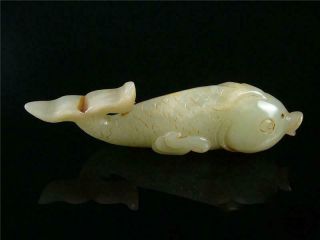 Old Chinese Celadon Nephrite Jade Carve Pendant Netsuke Toggle Fish Auspicious