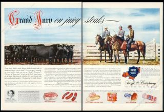 1946 Black Angus Cattle Cow Herd Fred Ludekens Art Swift Meats Vintage Print Ad