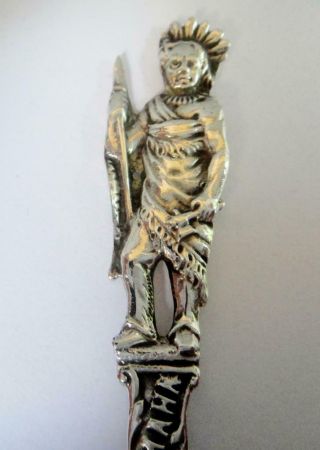 Small Sterling Silver Souvenir Spoon,  Small Full Figural Indian,  Omaha,  Nebraska