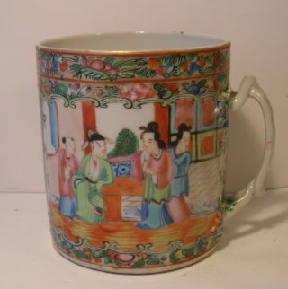 19th Century 4.  5 " Chinese Canton Famille Rose Hand Painted Tankard