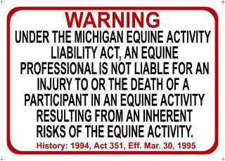Michigan Equine Sign Activity Liability Warning Statute Horse Barn Stable