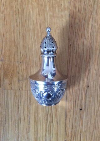 T Hayes & Co Embossed Skittle Shaped Solid Sterling Silver Pepperette,  1897