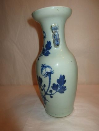 Antique Chinese Porcelain Celadon Vase - Blue Floral Motif 6