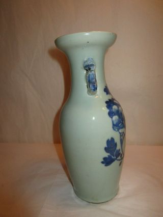 Antique Chinese Porcelain Celadon Vase - Blue Floral Motif 8