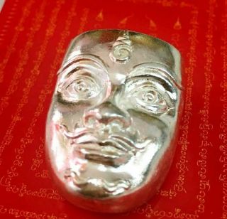 Khunpaen Face Mask Thai Amulet Love Charm Talisman Pendant Silver Plate
