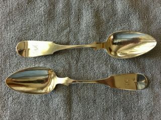 2 American Coin Silver Table Or Serving Spoons R&w Wilson Philadelphia 1840
