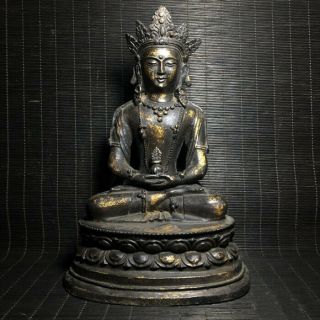 Spectacular Unusual Archaic Chinese Bronze Buddha Seated Statue Sculpture Marked