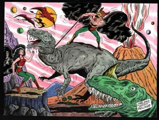 Sheldon Moldoff Artwork Hawkman Saving Hawkgirl From Dinosaur Only One
