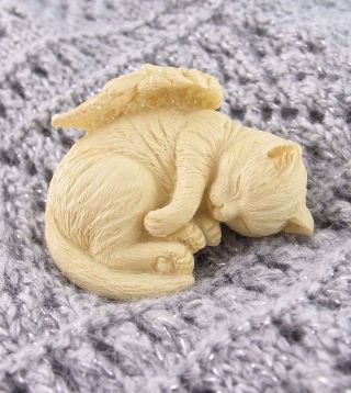Small Sleeping Kitty Cat Angel Figurine Wings Pet Loss Memorial Keepsake Cute