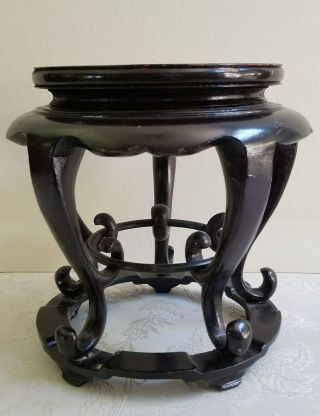Tall Vintage Black Chinese Carved Wooden Stand For Vase.