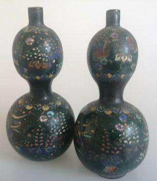 Pair Chinese 19th Century Cloisonne Vases Qing