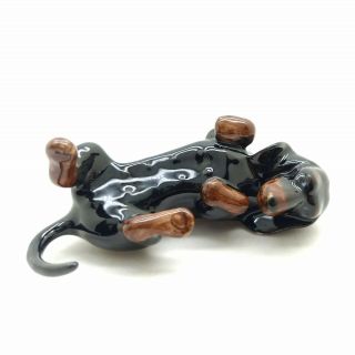 Black Dachshund Dog Ceramic Figurine Animal Statue Lying On Back - Cdg029