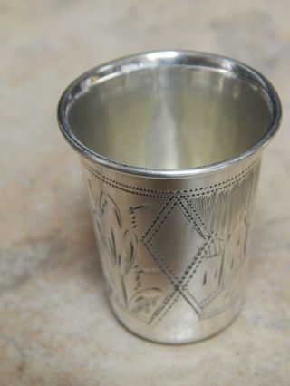 Antique 19 C Imperial Russian 84 Silver Hand Etched Vodka Cup,  Kokoshnik 2