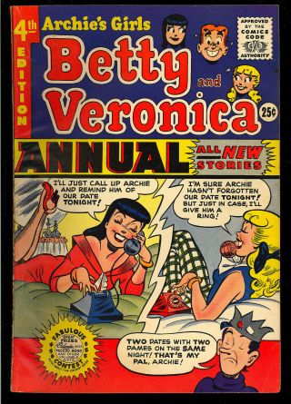 Archie’s Girls Betty & Veronica Annual 4 Golden Age Giant 1956 Fn - Vf