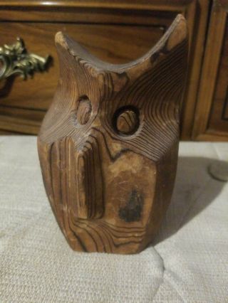Vintage Small Hand Carved Wood Owl Sculpture Owl Mod Century 1970s Boho Retro