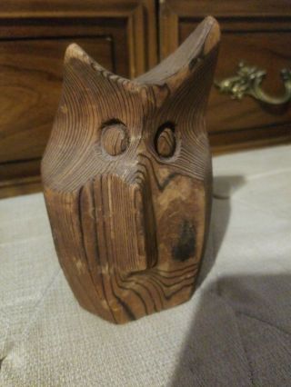 Vintage small Hand Carved Wood Owl Sculpture Owl Mod Century 1970s boho retro 2