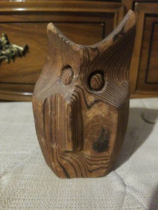 Vintage small Hand Carved Wood Owl Sculpture Owl Mod Century 1970s boho retro 3