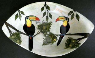 Vtg.  Toucans Signed Hand Painted Ceramic Plate Costa Rica Travel Souvenir 12 " L