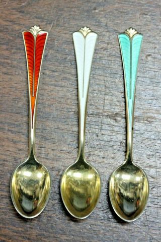 David Andersen Norway Sterling Silver Enamel Sugar Spoons