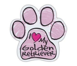 Pink Scribble Paws: I Love My Golden Retriever | Dog Paw Shaped Car Magnets