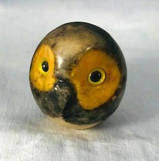 Miniature Vintage Marble Alabaster Owl Paperweight Hand Carved Italy