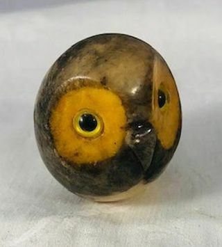 Miniature Vintage Marble Alabaster Owl Paperweight Hand Carved Italy 2