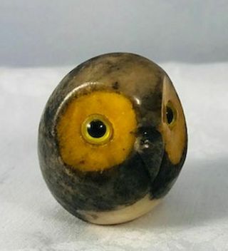 Miniature Vintage Marble Alabaster Owl Paperweight Hand Carved Italy 3