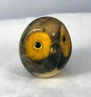 Miniature Vintage Marble Alabaster Owl Paperweight Hand Carved Italy 5