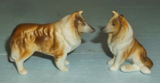 Vintage Miniature Bone China Collie Dog Figurines Matte Finish