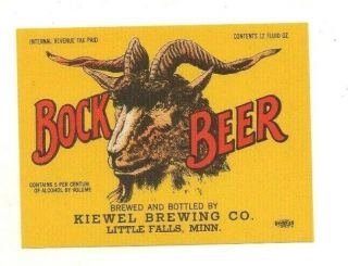 12oz Irtp Bock Beer Bottle Label By Kiewel Brewing Co Little Falls Minn