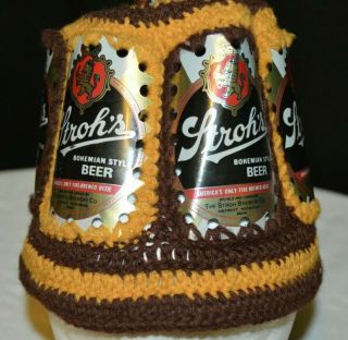 Vintage Stroh ' s Beer Can Crochet/Knit Hat 2