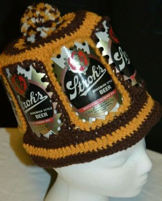 Vintage Stroh ' s Beer Can Crochet/Knit Hat 3