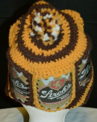 Vintage Stroh ' s Beer Can Crochet/Knit Hat 4