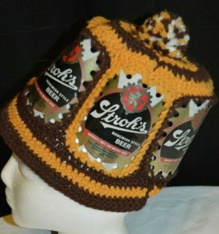 Vintage Stroh ' s Beer Can Crochet/Knit Hat 5