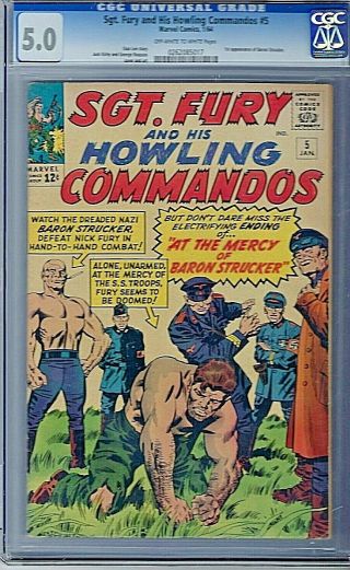 Sgt.  Fury & His Howling Commandos 5 Cgc 5.  0 Marvel 1st App Of Baron Strucker