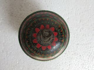 Vintage old Wooden Hand Carved Lacquer Painted Tikka Kumkum Powder Box 5