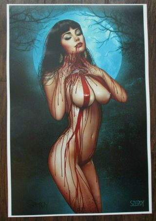 Nathan Szerdy Signed 12x18 Art Print Vampirella Blue Moon Halloween Pin Up
