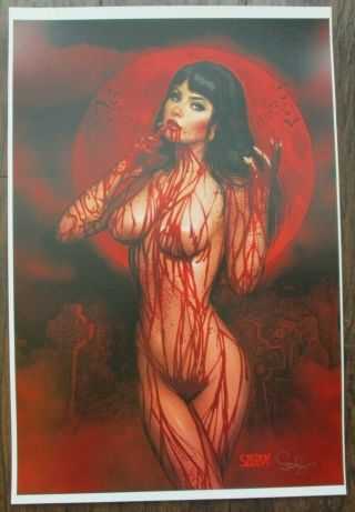 Nathan Szerdy Signed 12x18 Art Print Vampirella Grave Yard Red Moon Pin Up