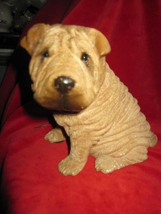 Vintage Shar Pei Wrinkle Puppy Dog Statue 1986 Sandra Brue Sandicast