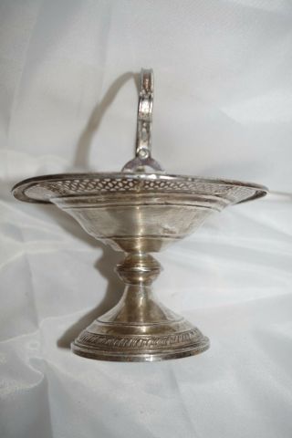 CROWN Estate Sterling Silver Pierced Compote Candy Dish Bowl w Handle Weighted 3
