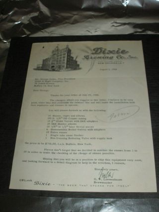 Dixie Brewing Co.  Inc.  1948 Letterhead & Letter,  Orleand,  Louisiana