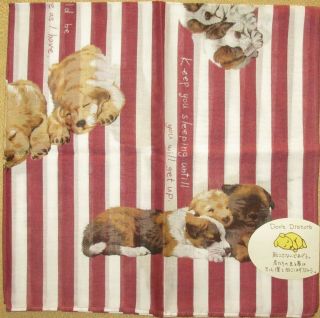 Sleeping Puppy Dog Stripe Handkerchief46cm /kenjito
