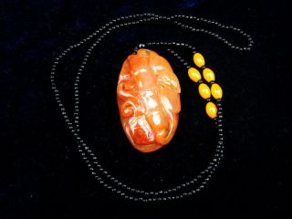 Nephrite Jade Hand Carved Pendant W/ Beads Necklace Flying Bat Bamboo 11261807