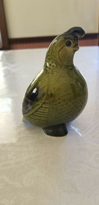 Vintage Green Ceramic Quail Figurine