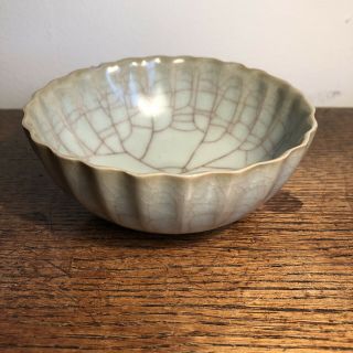 Chinese Crackle Glaze Bowl Vintage Green Pottery A/f
