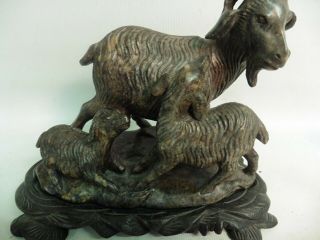 19TH CENTURY ORIENTAL CHINESE SOAPSTONE CARVING OF A GOAT AND TWO KIDS ON BASE 2