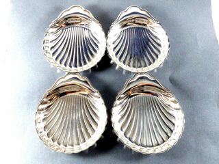 Vtg Set Of 4 Scalloped Shell Silver Plated Small Butter Pin Nut Pat Dish Tray