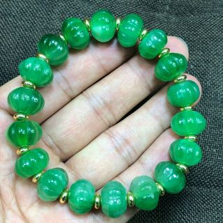 Collectible Chinese Green Jadeite Jade Pumpkin Shaped Beads Handwork Bracelet