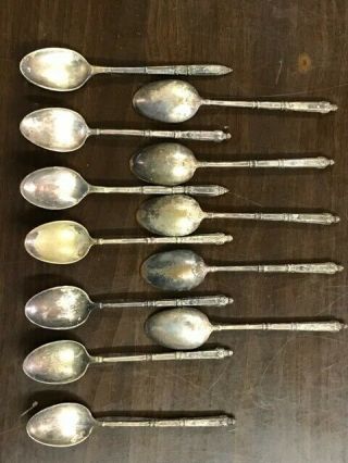 Rare Antique 1860s French & Vermeil Gold Coffee Spoons Set 12pc